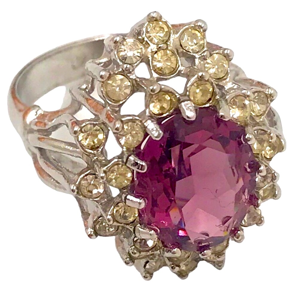 8KT 💍 H.G.E. Purple & Clear Crystals Ring Sz 8